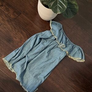 Mossimo Supply Co. Light Blue Off-Shoulder Fringe Tunic